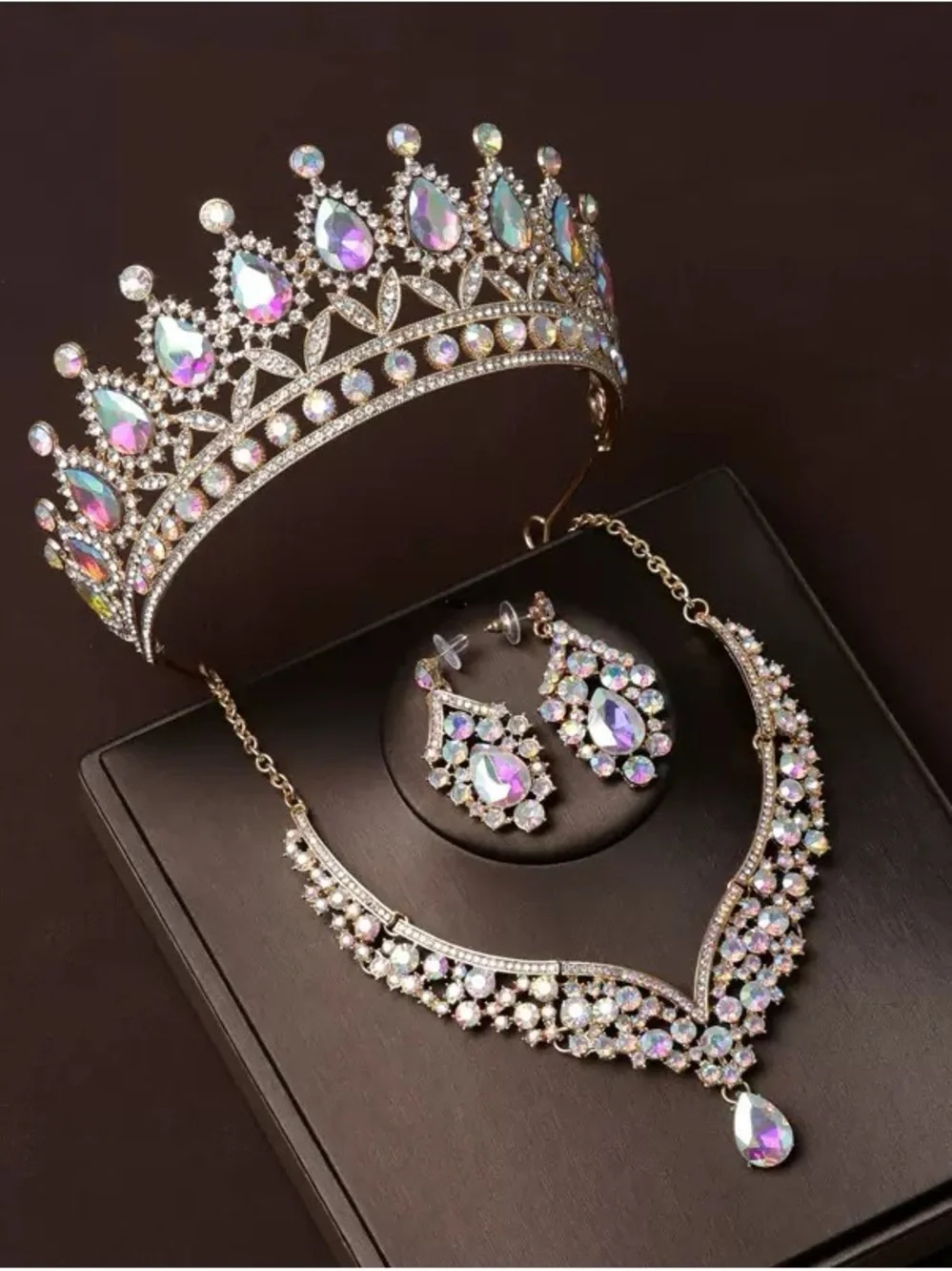 Iridescent Crystal Tiara Necklace & Earring Set